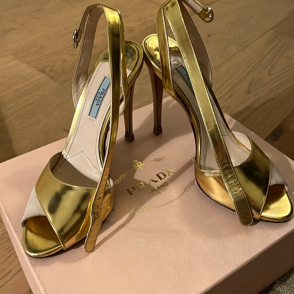 Size 9 Gold/ Nude Prada heel.